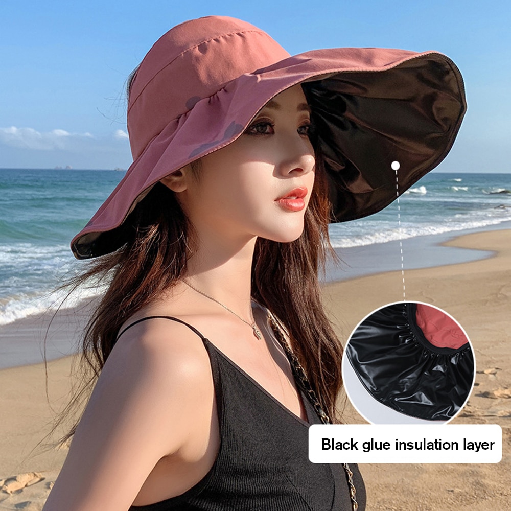 새로운 여름 태양 모자 통기성 빈 상단 조정 가능한 큰 머리 넓은 Brimmed 비치 모자 Uv 보호 접는 태양 바이저 비치 모자